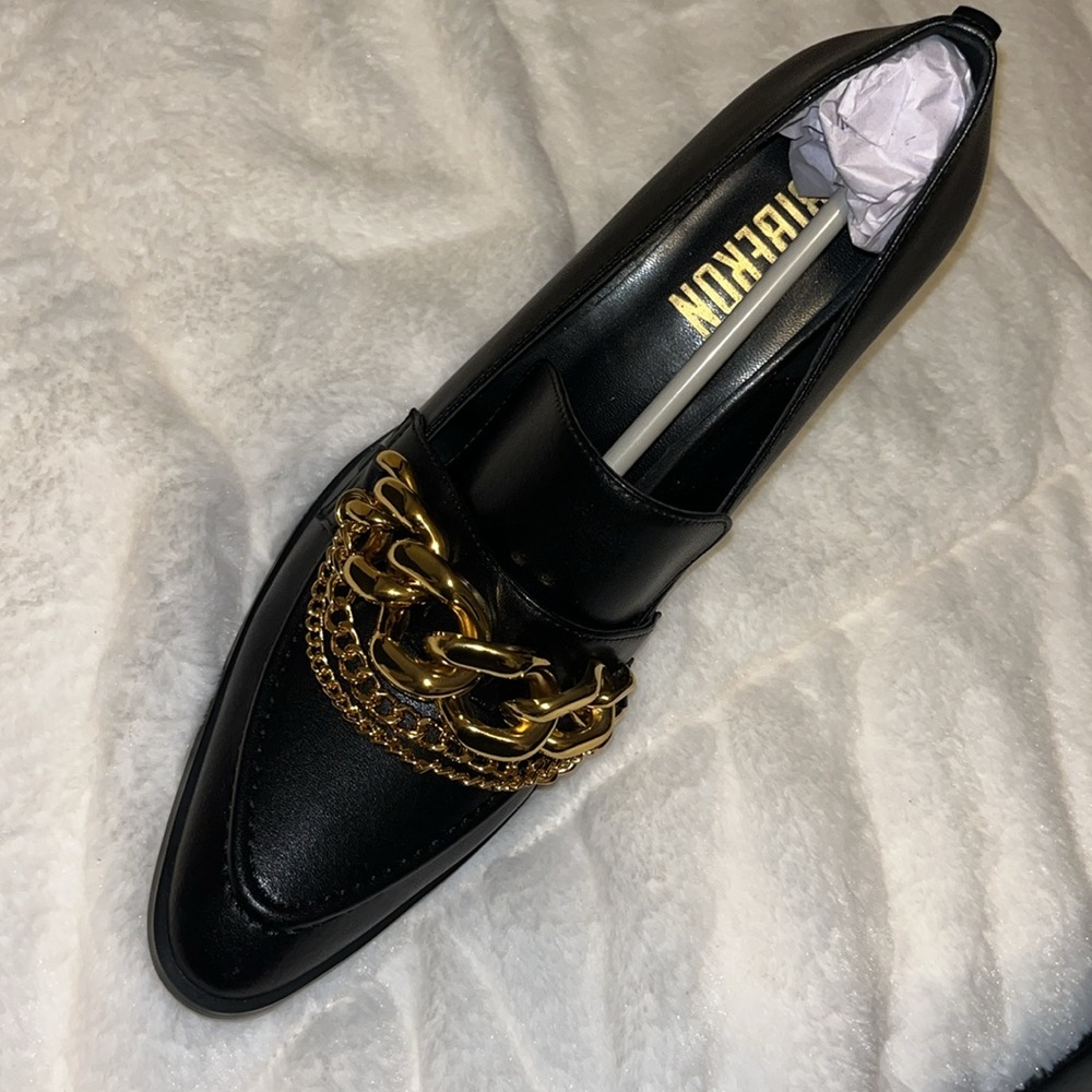 Elegant Black High Heels with Gold Chain Detail BIBERON Size 9.5 - Picture 7 of 8